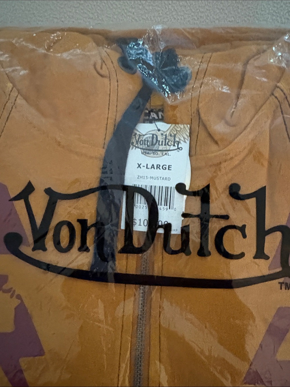 Von Dutch mustard Hoodie sweatshirt with Lightning Motif. Size X-large - Picture 3 of 3